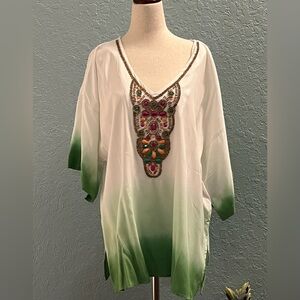 Chico’s Green Ombré Beaded Tunic Size 3 Petite XLP/16P